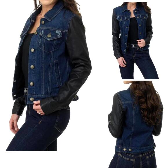Laundry by Shelli Segal Faux Leather Denim Jacket - New Small - Picture 1 of 7